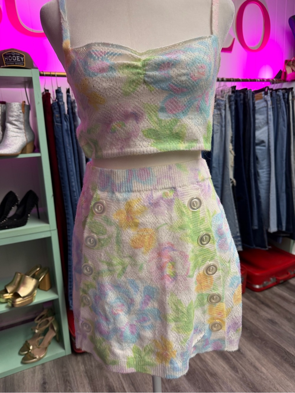 For Love And Lemons Pastel Floral Knit Mini Skirt - Multicolor - Picture 4 of 4